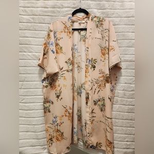 Pink floral long open cardigan
